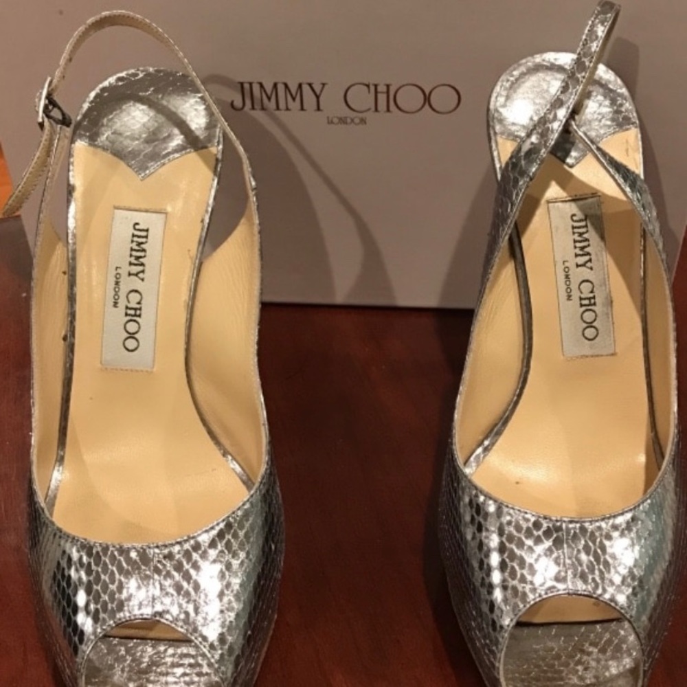 Silver Jimmy Choo Sling backs